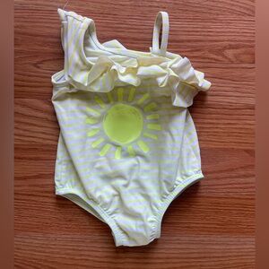 OshKosh B'gosh Yellow and White Striped Ruffle One-Piece bathing suit